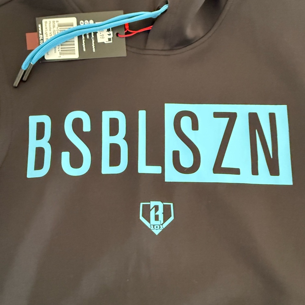 BSBLSZN Black Sleeveless Hoodie with Blue Print NWT - Picture 3 of 5